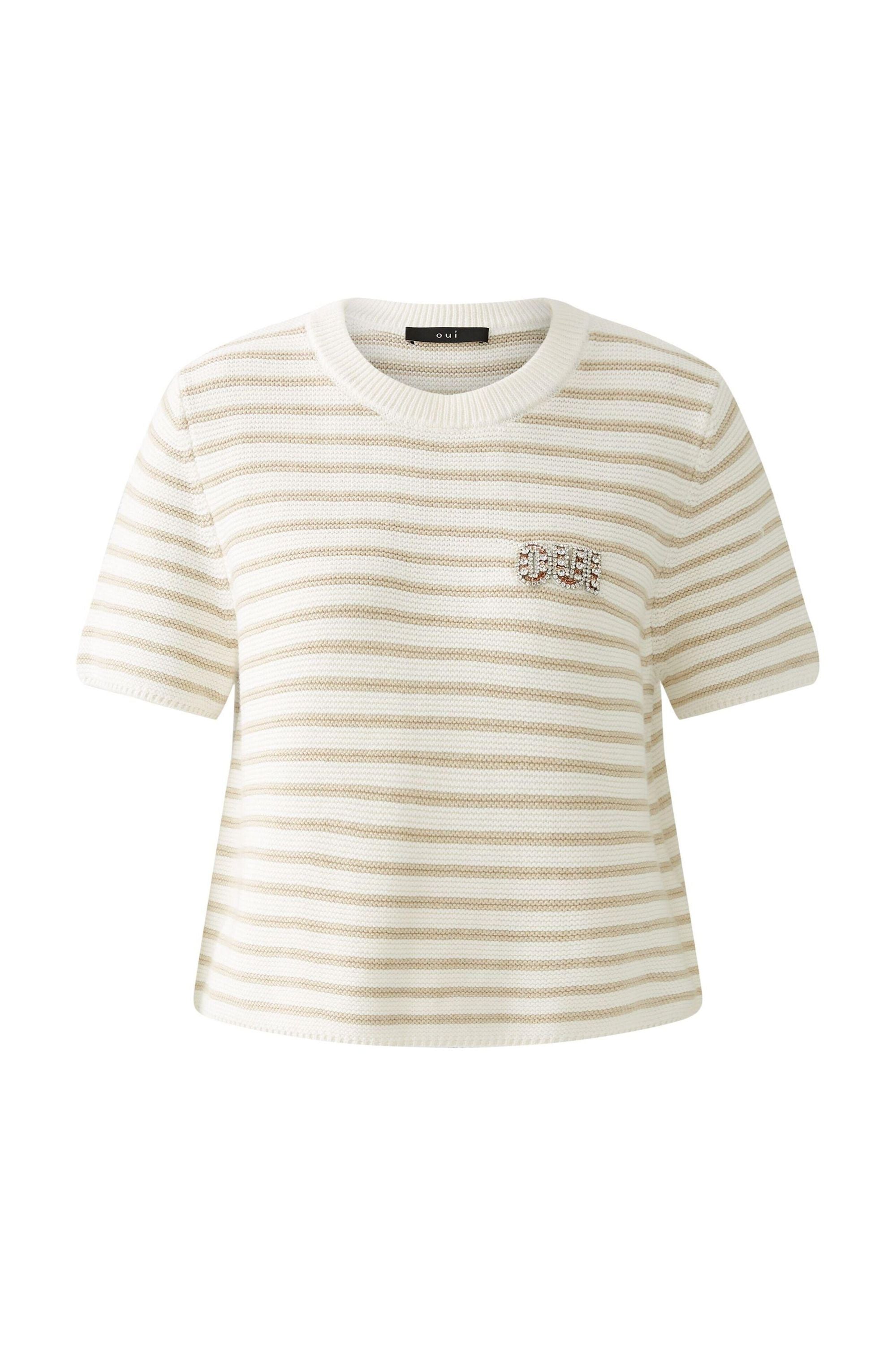 Gestreiftes Strick-T-Shirt - 0107-white camel - Beige