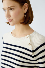 Gestreifter Strickpullover - 0105-white blue - Creme