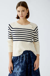 Gestreifter Strickpullover - 0105-white blue - Creme