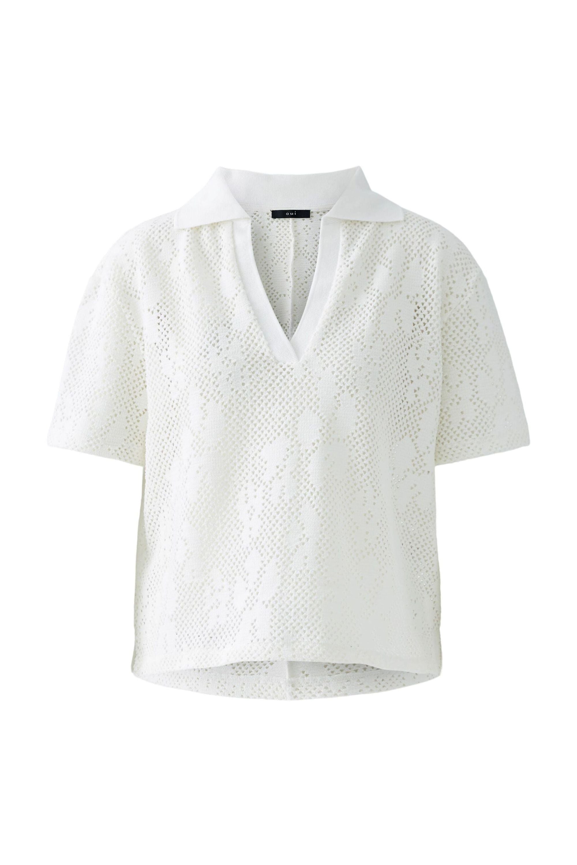 Poloshirt in Häkeloptik - 1006-cloud dancer - Weiß