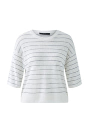 Strickpullover aus Leinenmix - 0109-white black - Weiß