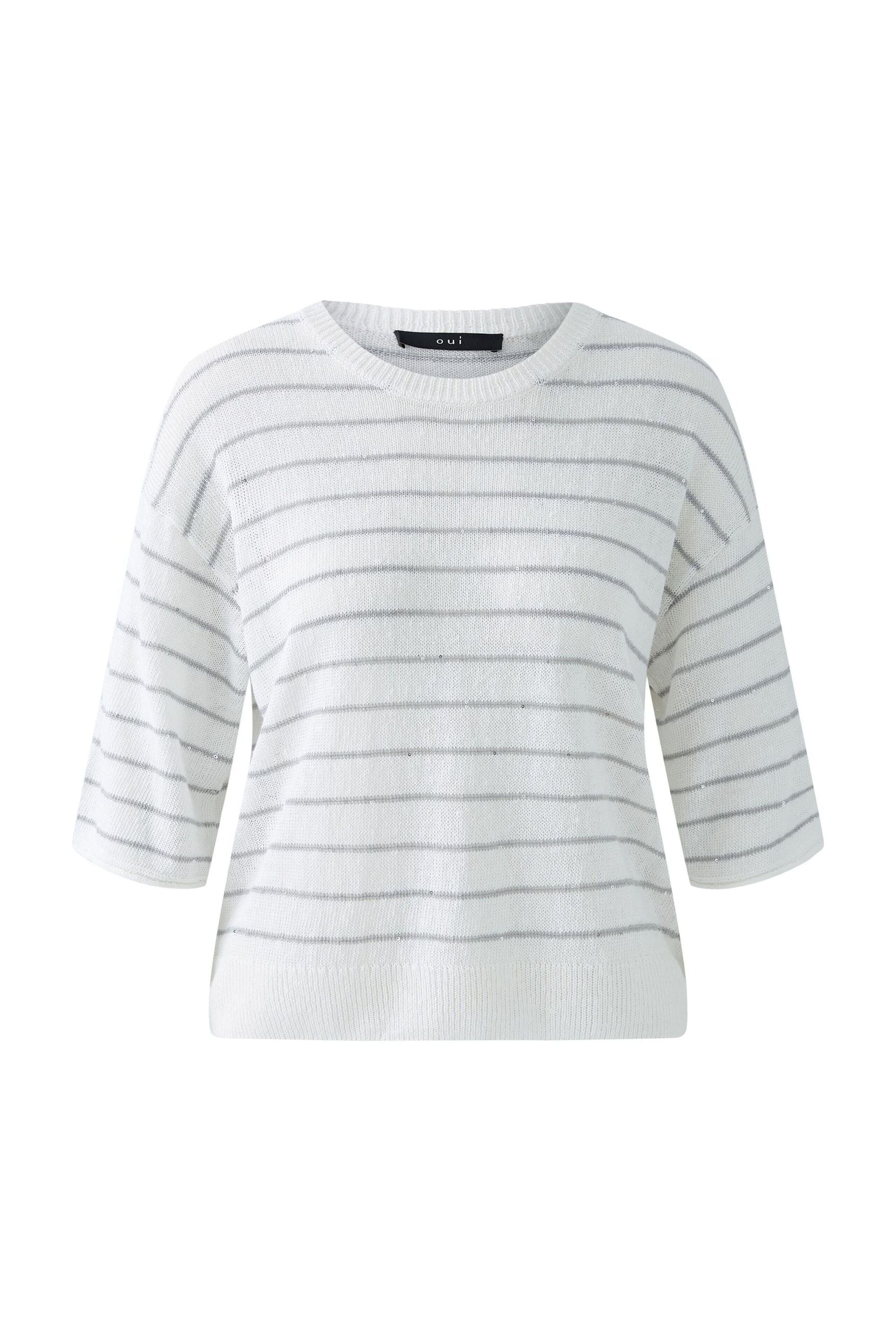 Strickpullover aus Leinenmix - 0109-white black - Weiß