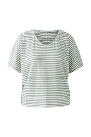 Leinen-T-Shirt oversized - 0631-green white - Grün