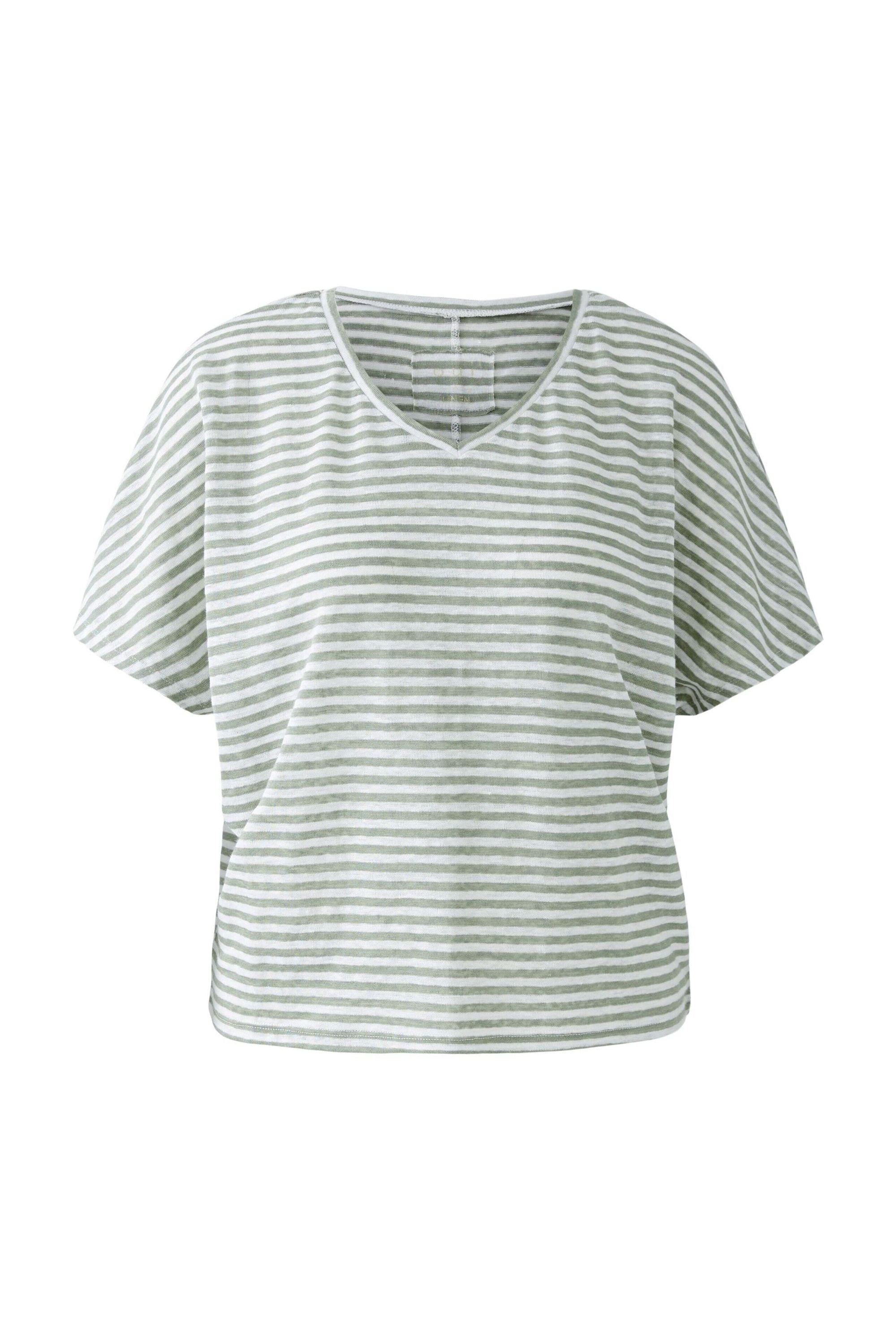 Leinen-T-Shirt oversized - 0631-green white - Grün