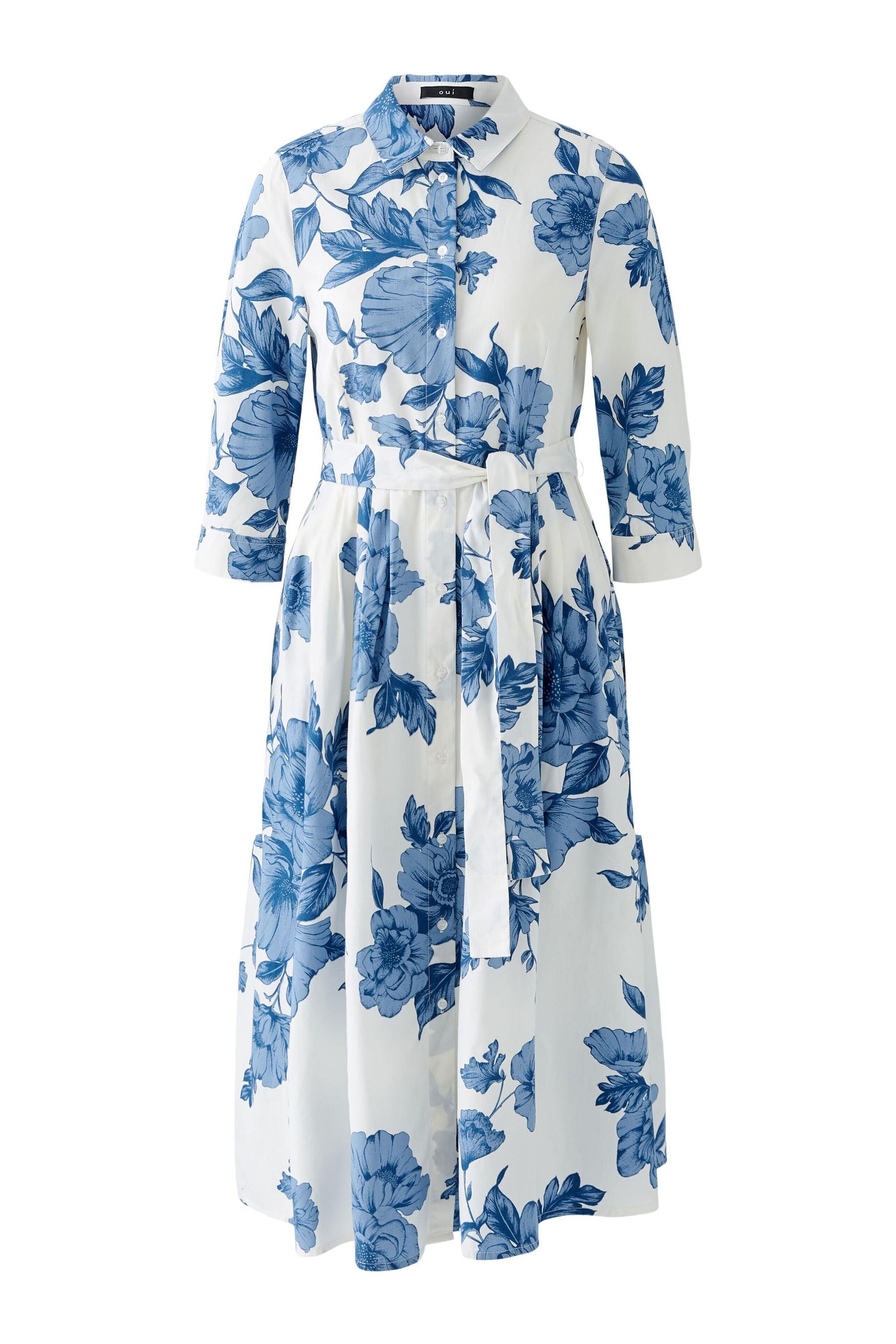 Hemdblusenkleid floral Midi - 0531-blue white - Blau