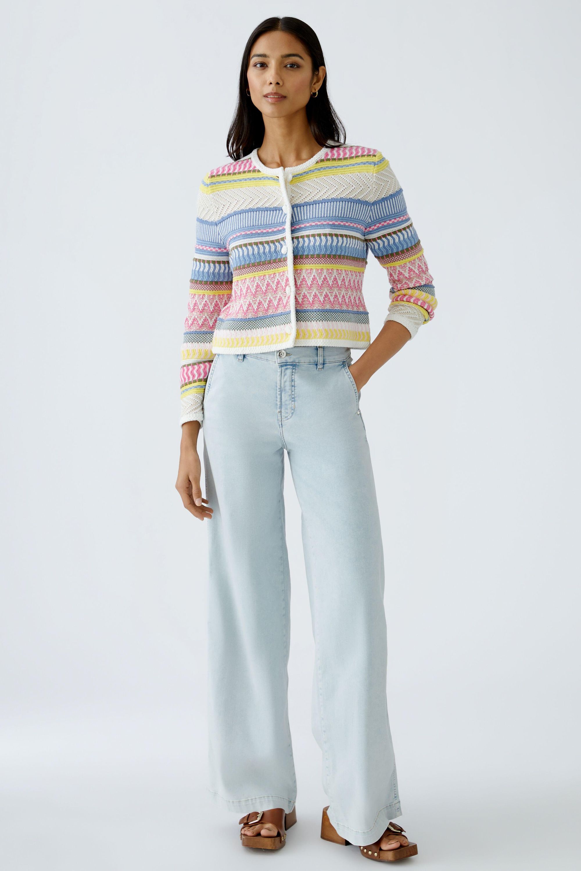 Strickjacke aus Baumwolle - 0335-pink blue - Mehrfarbig