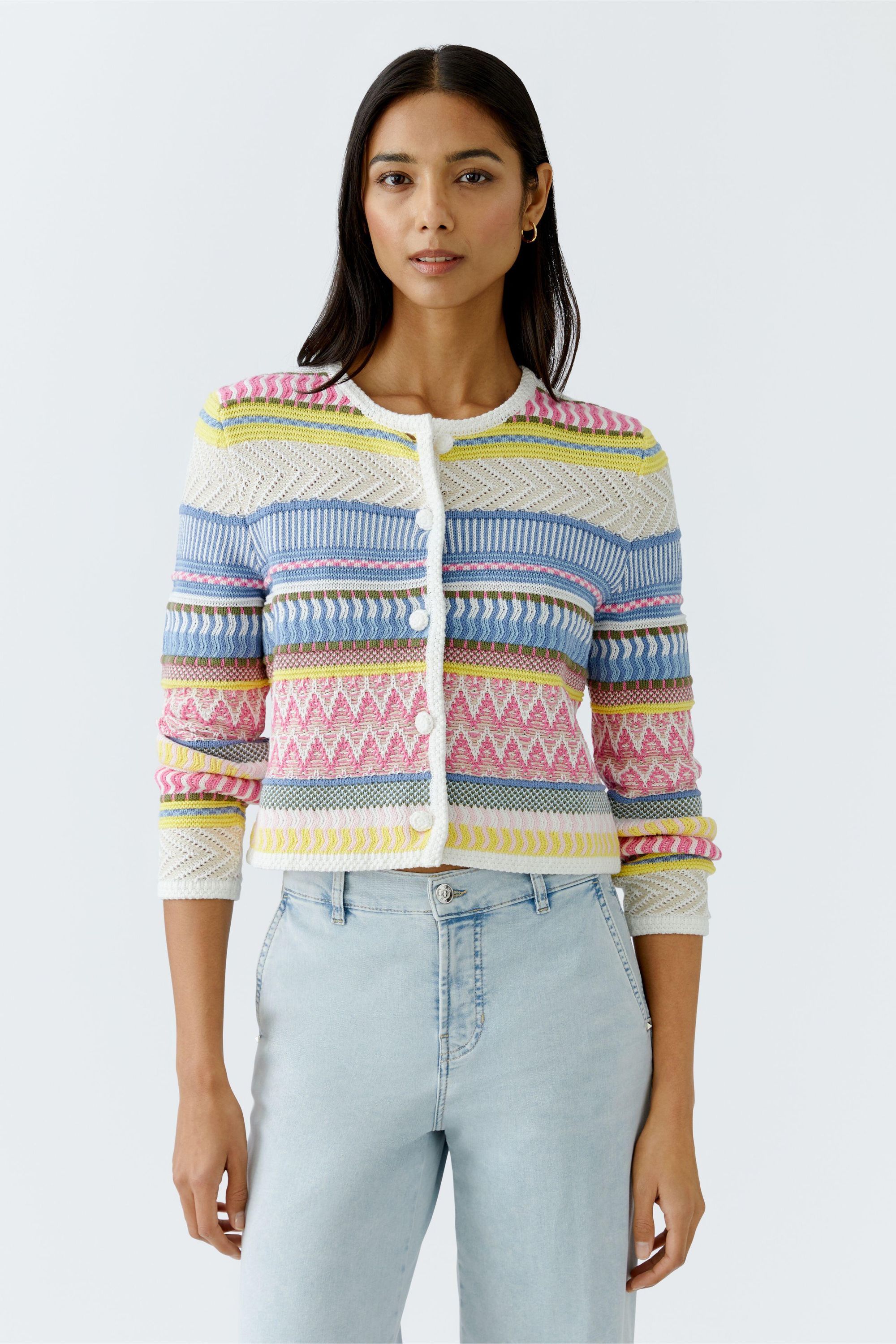 Strickjacke aus Baumwolle - 0335-pink blue - Mehrfarbig