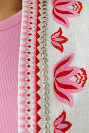 Bolerojacke mit Stickerei - 0103-white red - Rot
