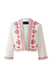 Bolerojacke mit Stickerei - 0103-white red - Rot