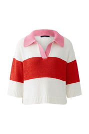 Strickpullover aus Baumwollmix - 0103-white red - Rot