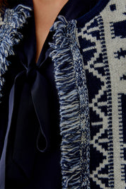 Strickjacke aus Wollmix - 0571-dk blue white - Blau | Weiß