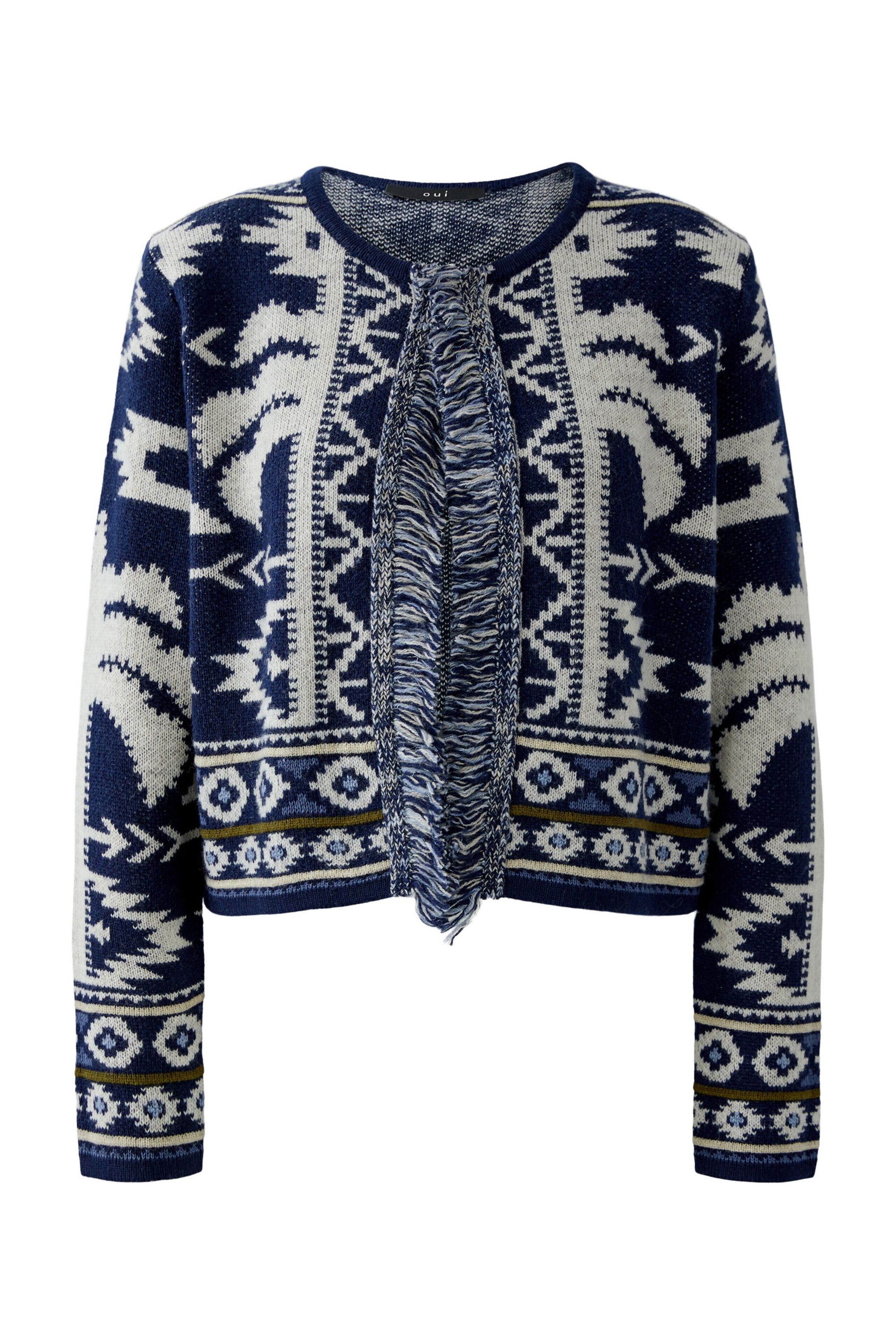 Strickjacke aus Wollmix - 0571-dk blue white - Blau | Weiß
