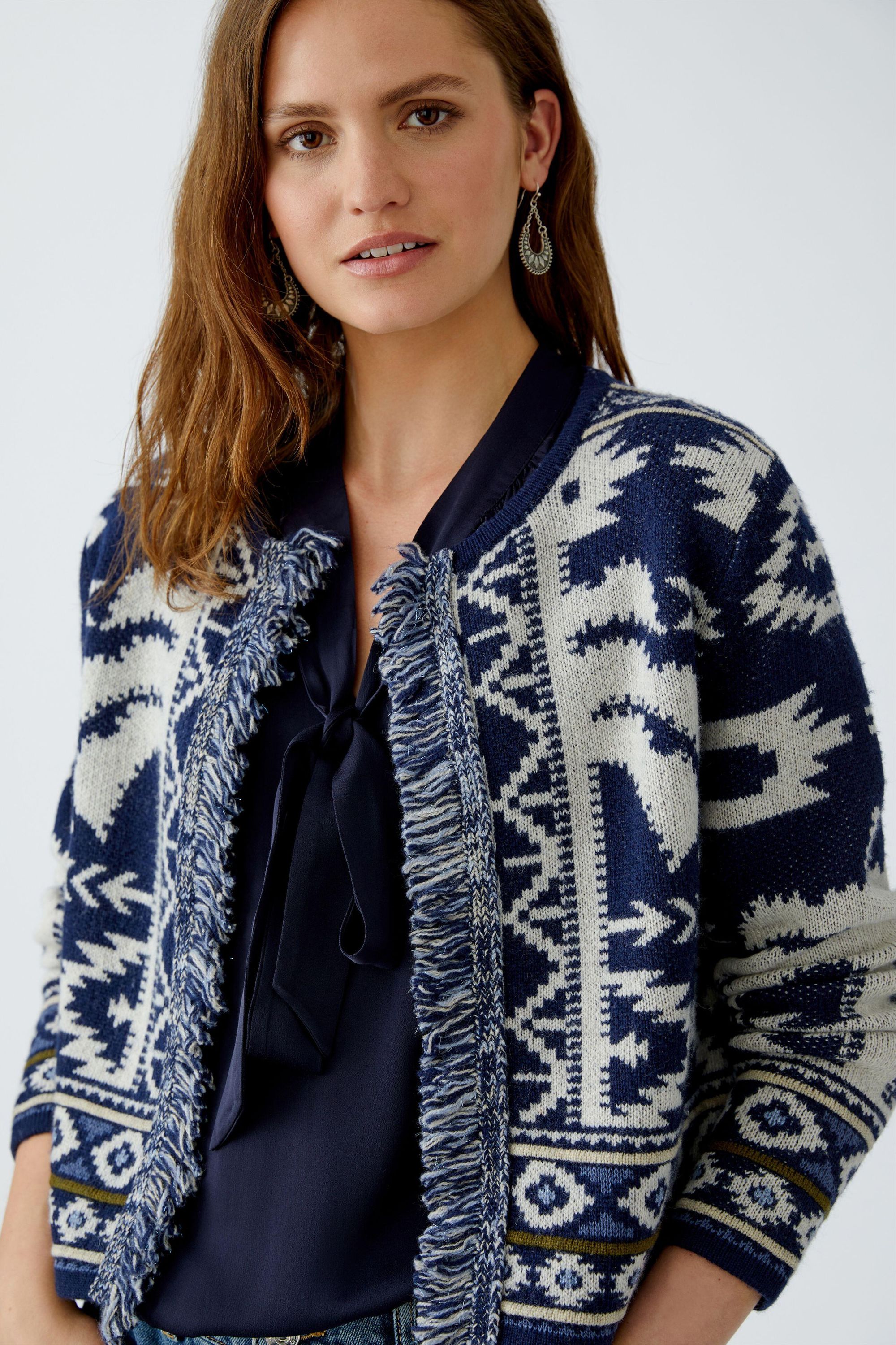 Strickjacke aus Wollmix - 0571-dk blue white - Blau | Weiß