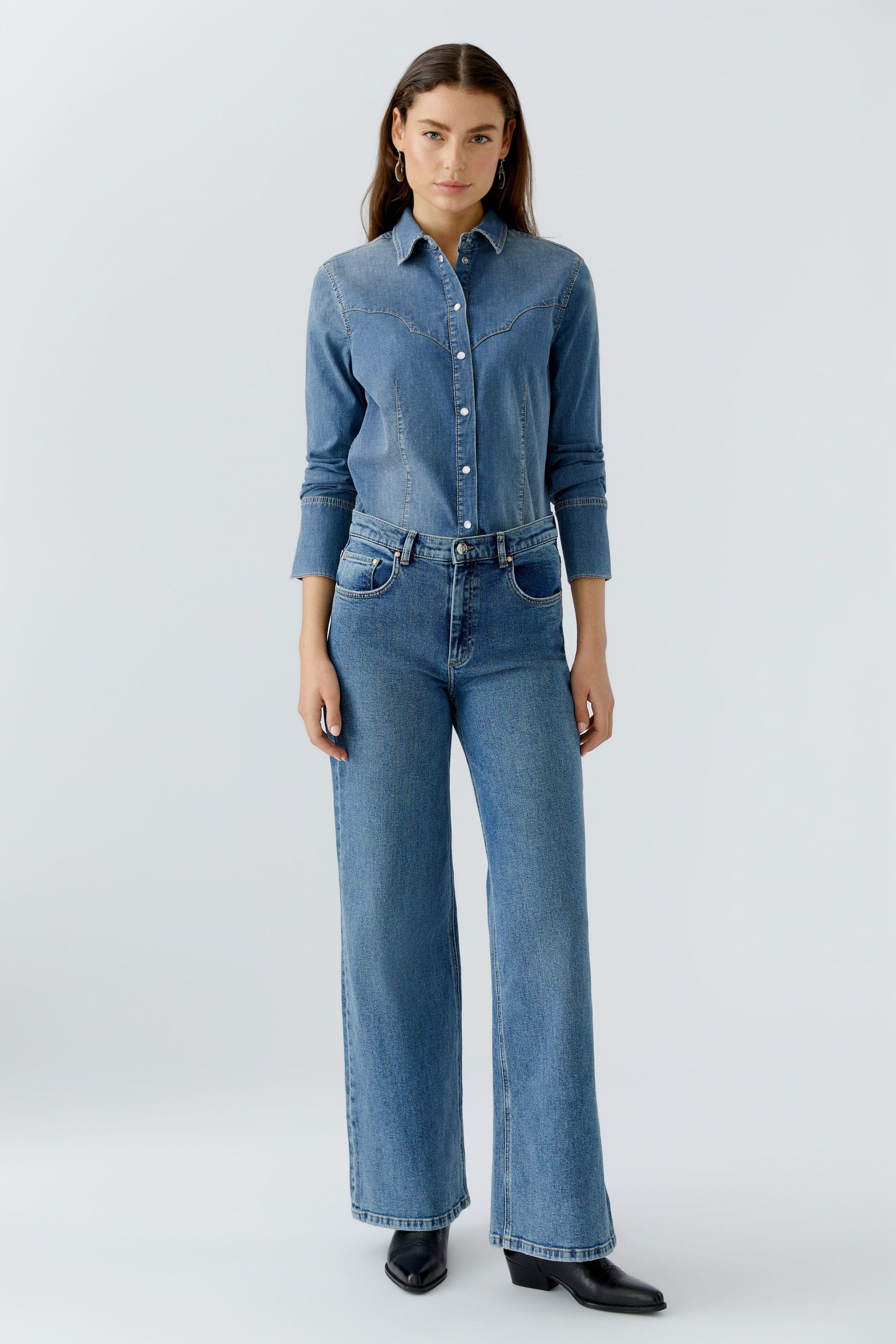 Jeansbluse aus Baumwolle - 5300-blue denim - Blau