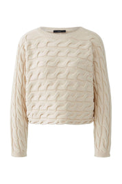 Pullover mit Zopfmuster - 1088-whitecap gray - Creme