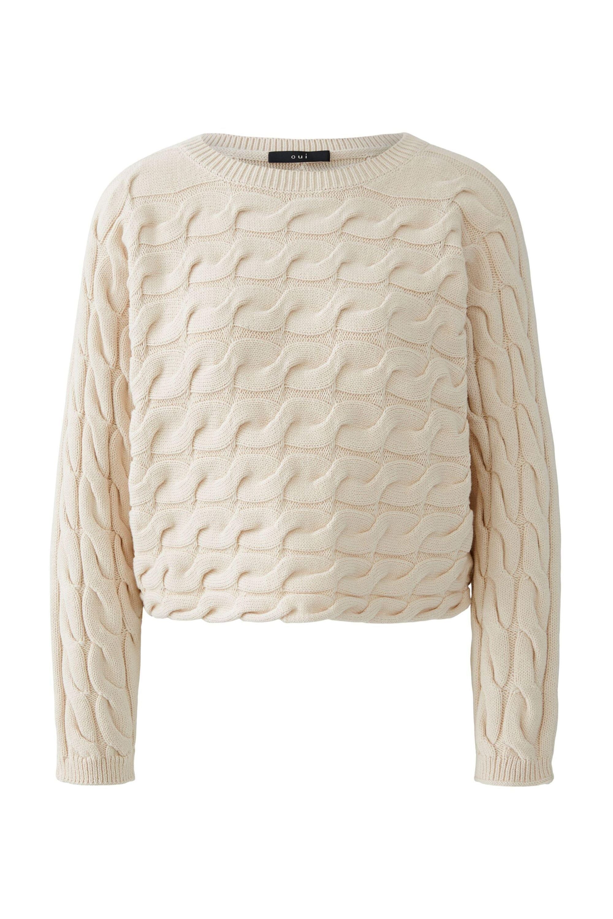 Pullover mit Zopfmuster - 1088-whitecap gray - Creme