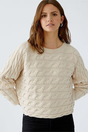 Pullover mit Zopfmuster - 1088-whitecap gray - Creme