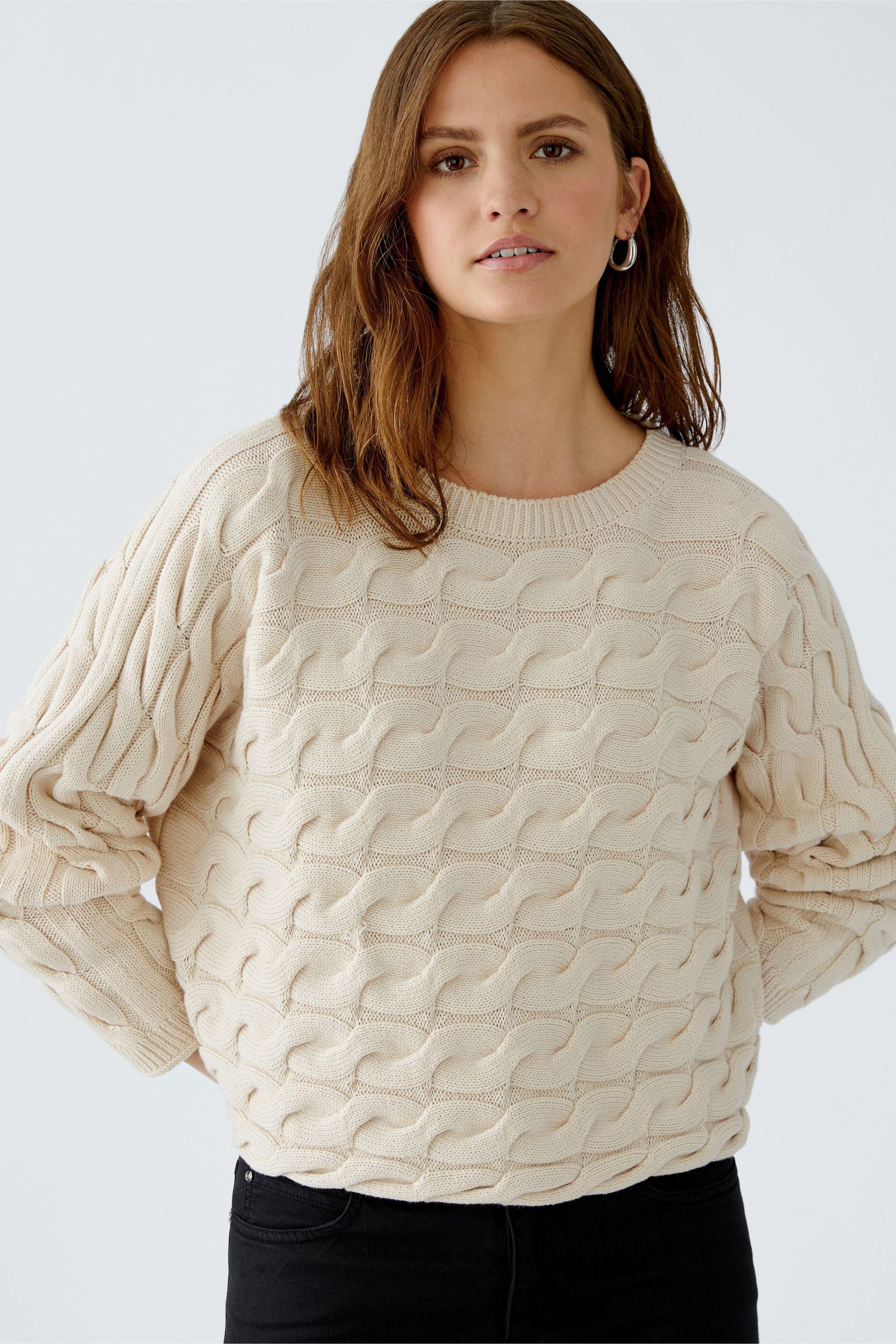 Pullover mit Zopfmuster - 1088-whitecap gray - Creme