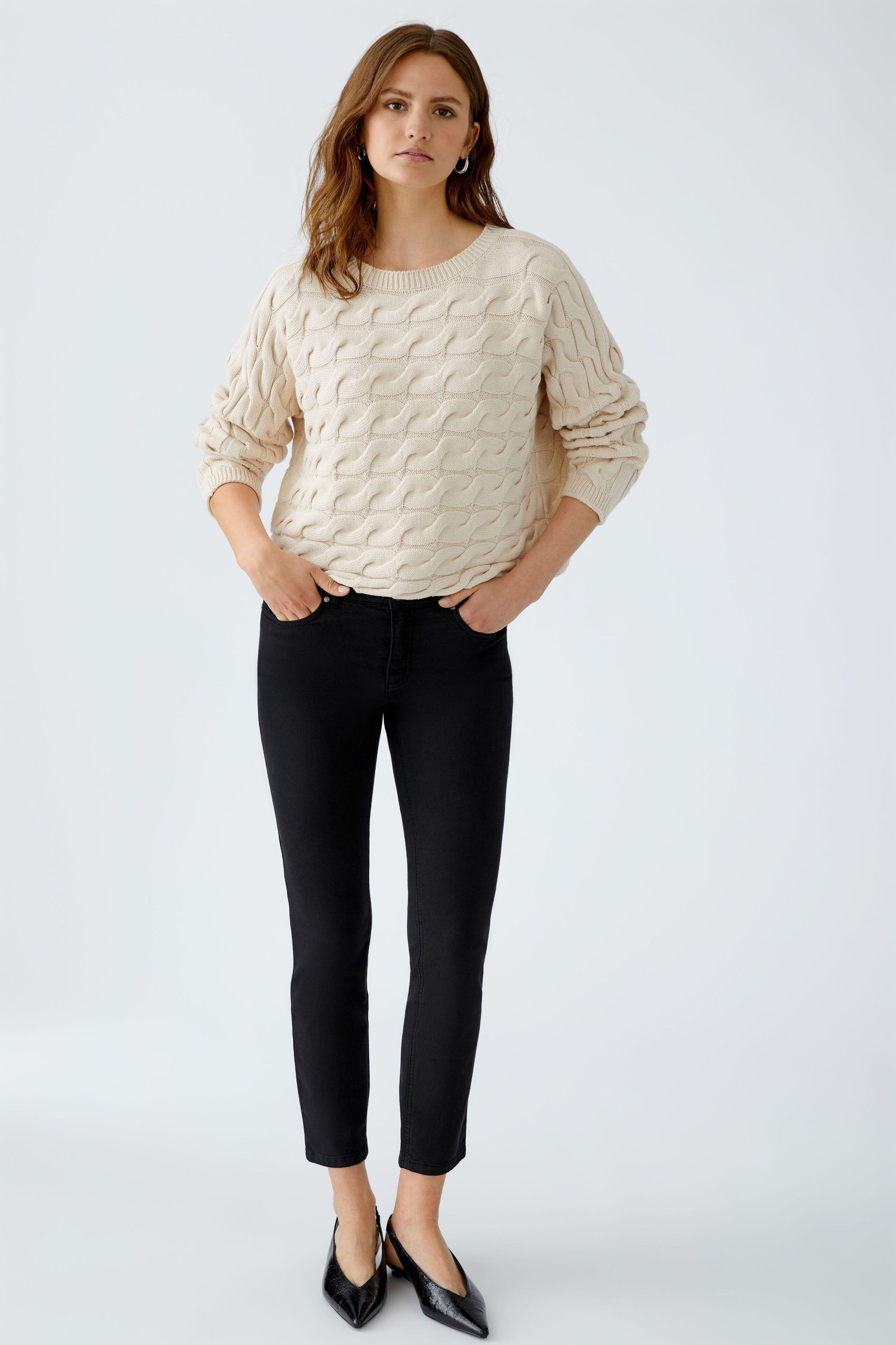 Pullover mit Zopfmuster - 1088-whitecap gray - Creme