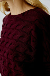 Pullover mit Zopfmuster - 3912-bramble berry - Rot