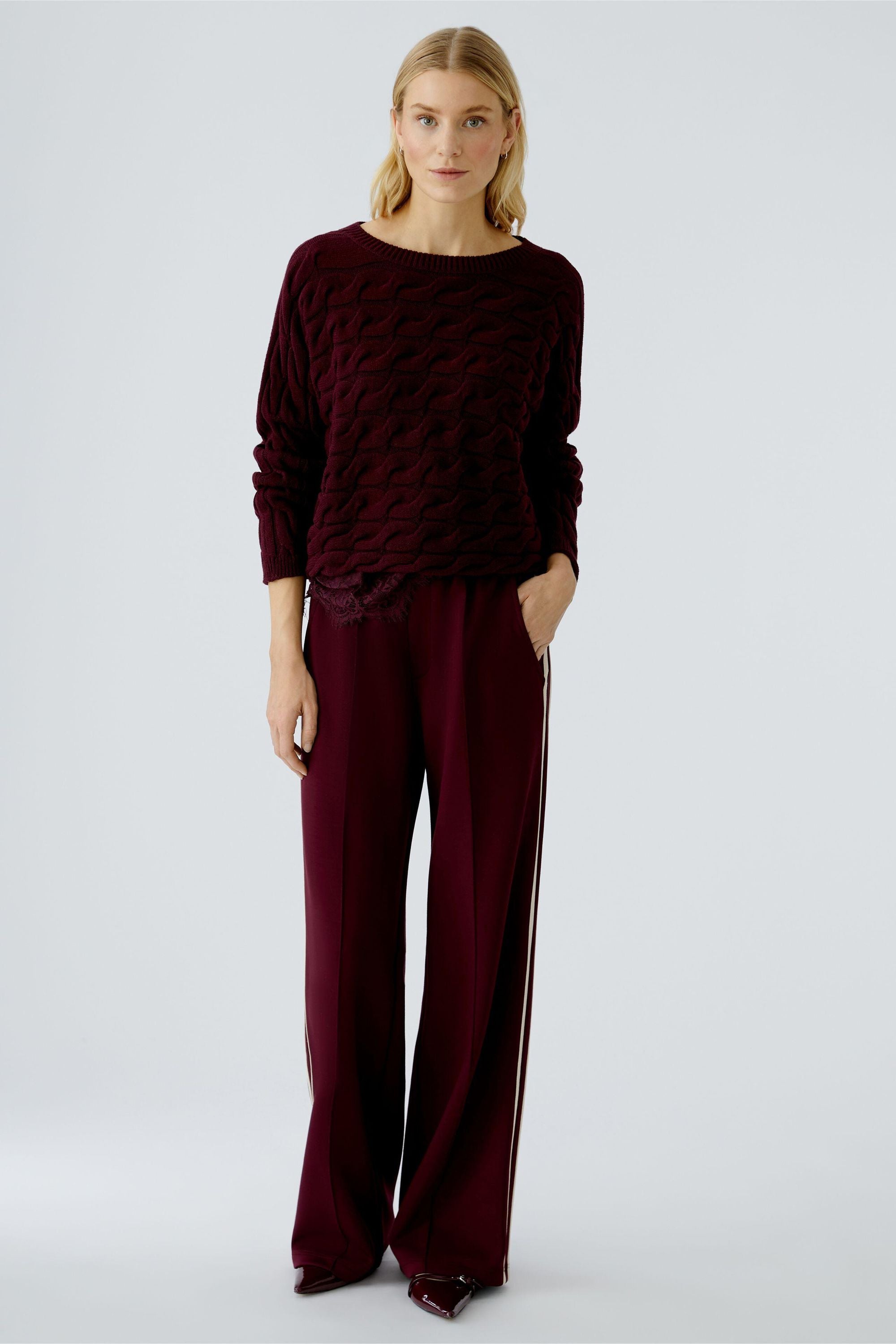 Pullover mit Zopfmuster - 3912-bramble berry - Rot