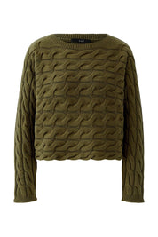 Pullover mit Zopfmuster - 6736-burnt olive - Grün