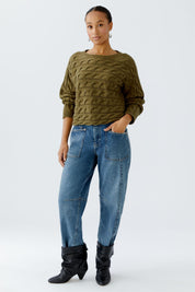 Pullover mit Zopfmuster - 6736-burnt olive - Grün