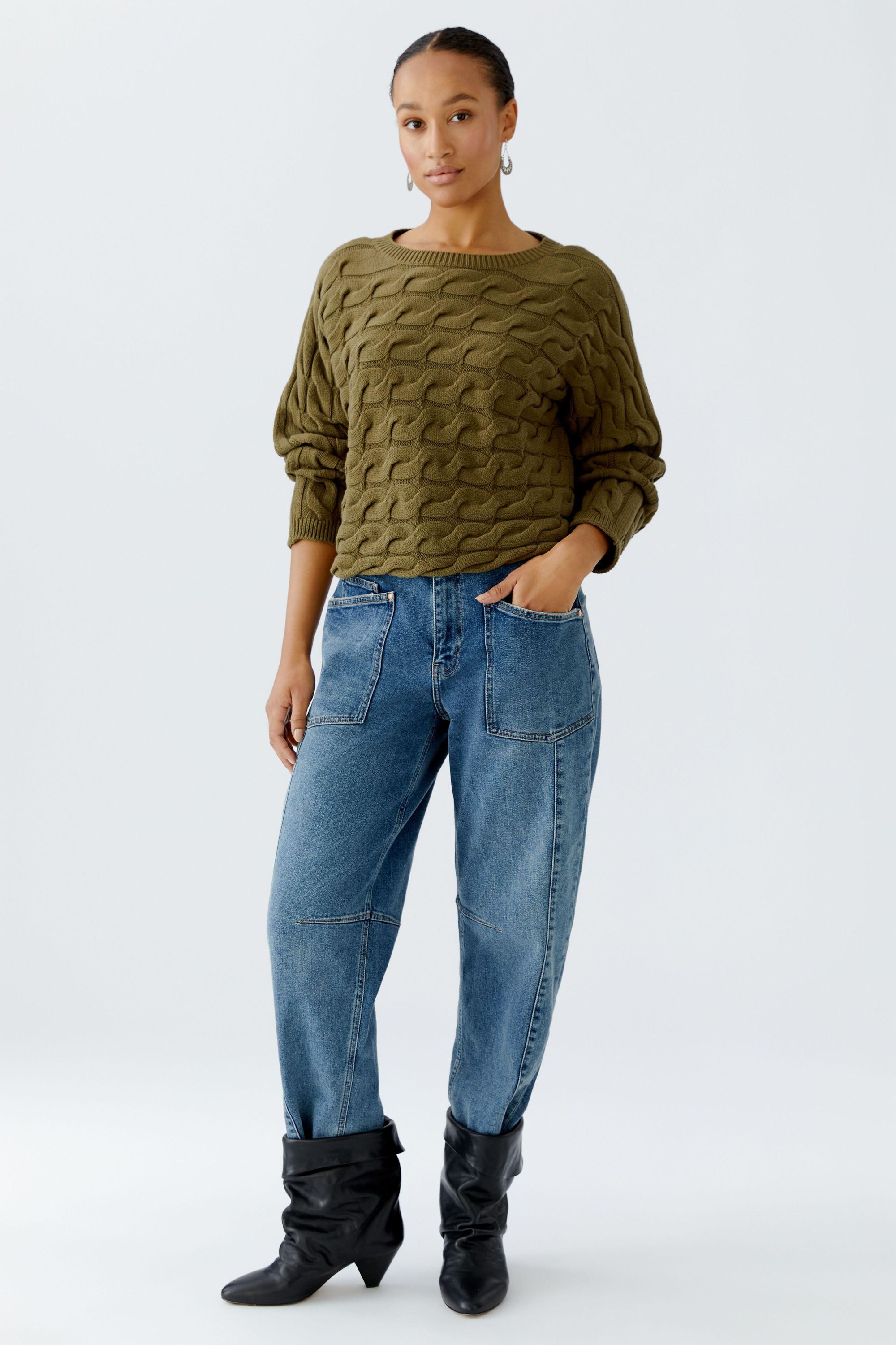 Pullover mit Zopfmuster - 6736-burnt olive - Grün