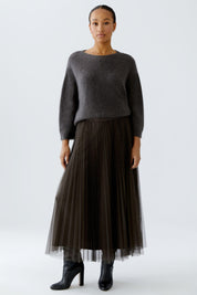 Plisseerock Midi aus Mesh - 8828-espresso - Grün