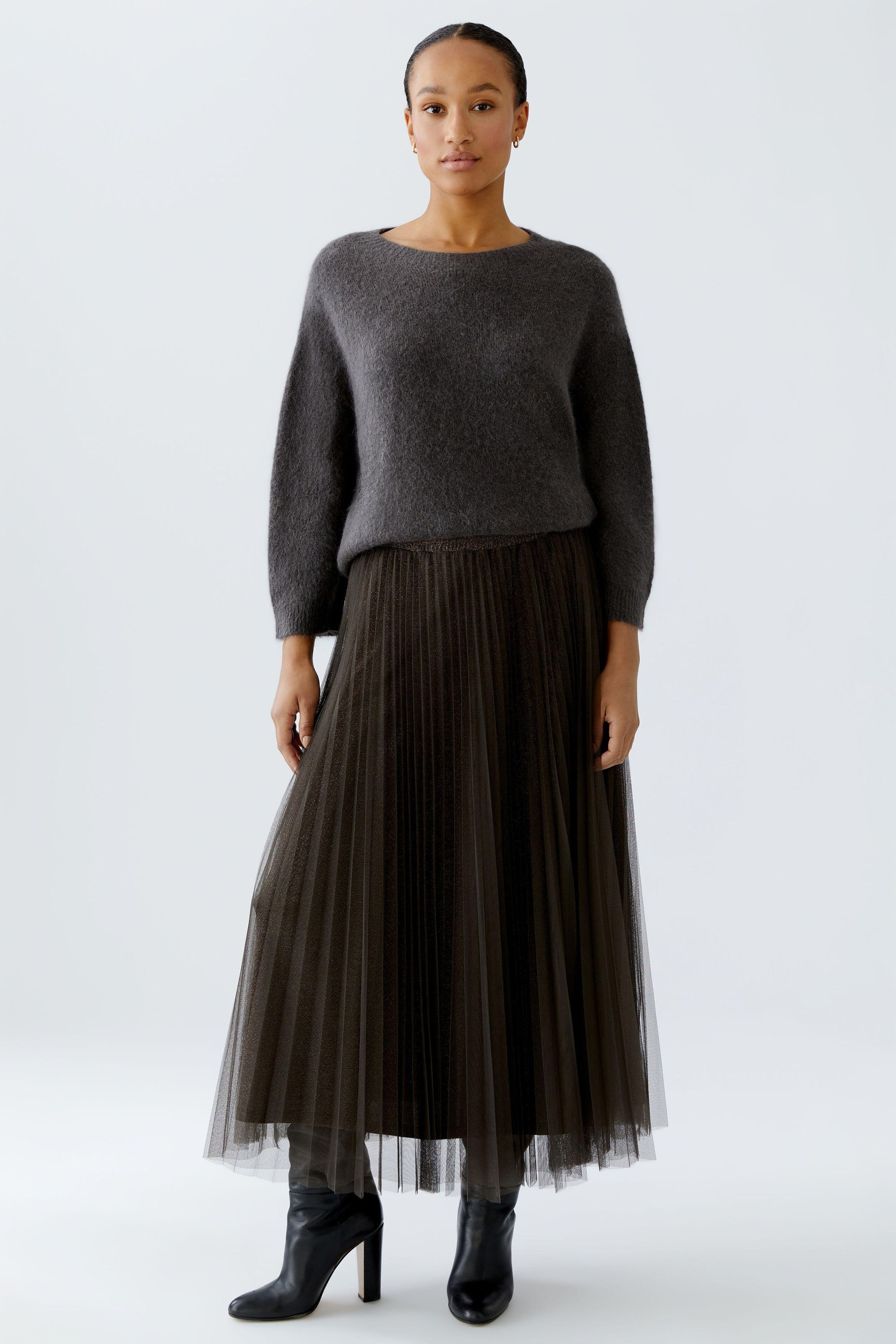Plisseerock Midi aus Mesh - 8828-espresso - Grün