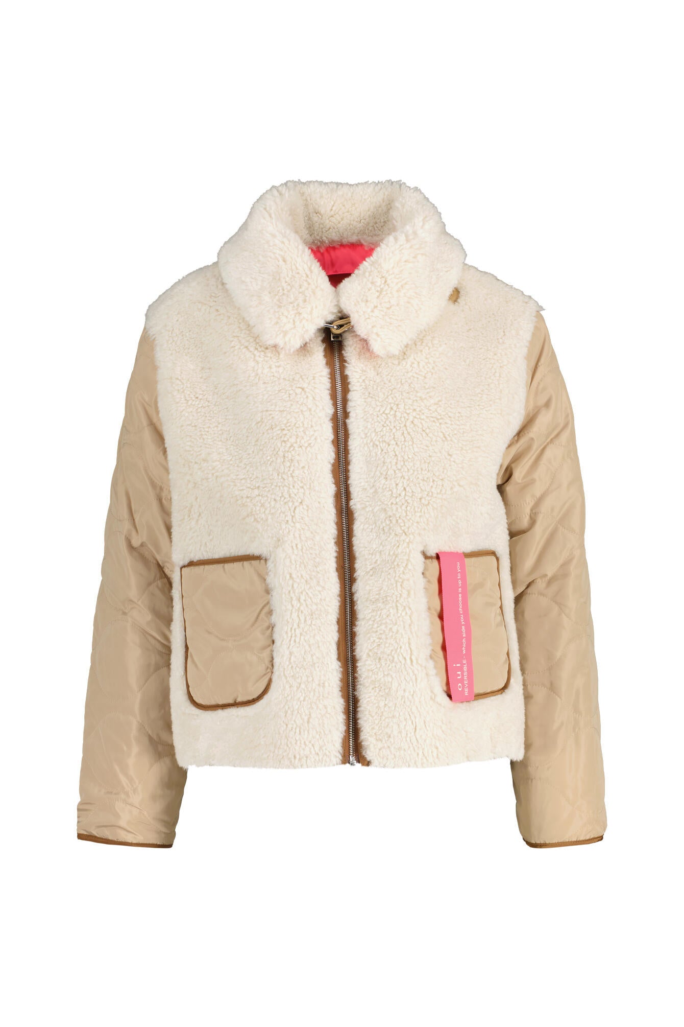 Wendejacke mit Teddy-Details - 0736-stone green - Beige