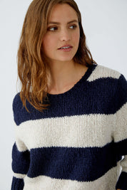 Strickpullover ESMY aus Wollmix - 0567-dk blue stone - Blau | Weiß
