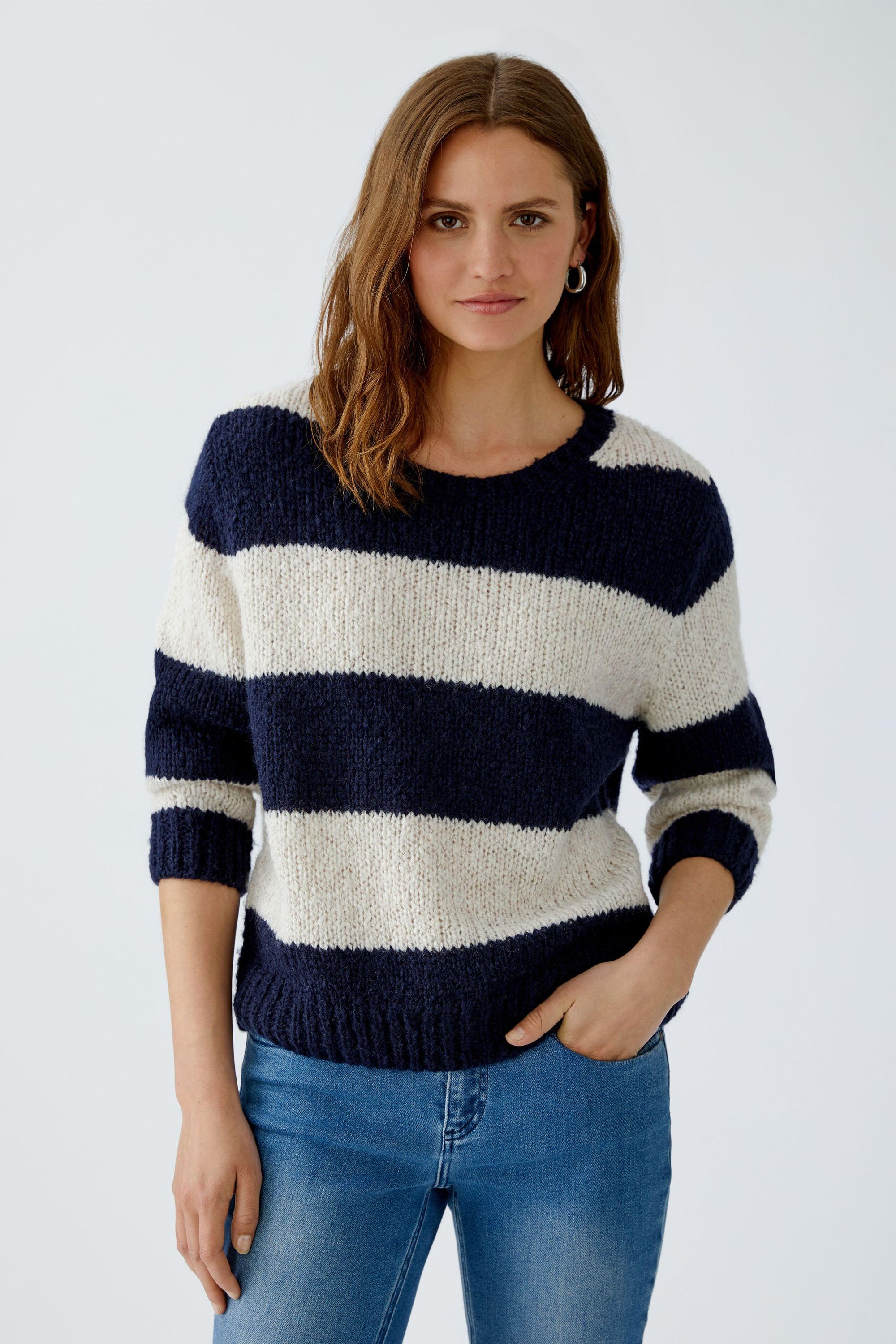 Strickpullover ESMY aus Wollmix - 0567-dk blue stone - Blau | Weiß
