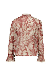 Schlupfbluse mit Stehkragen - 0371-red white - Rot