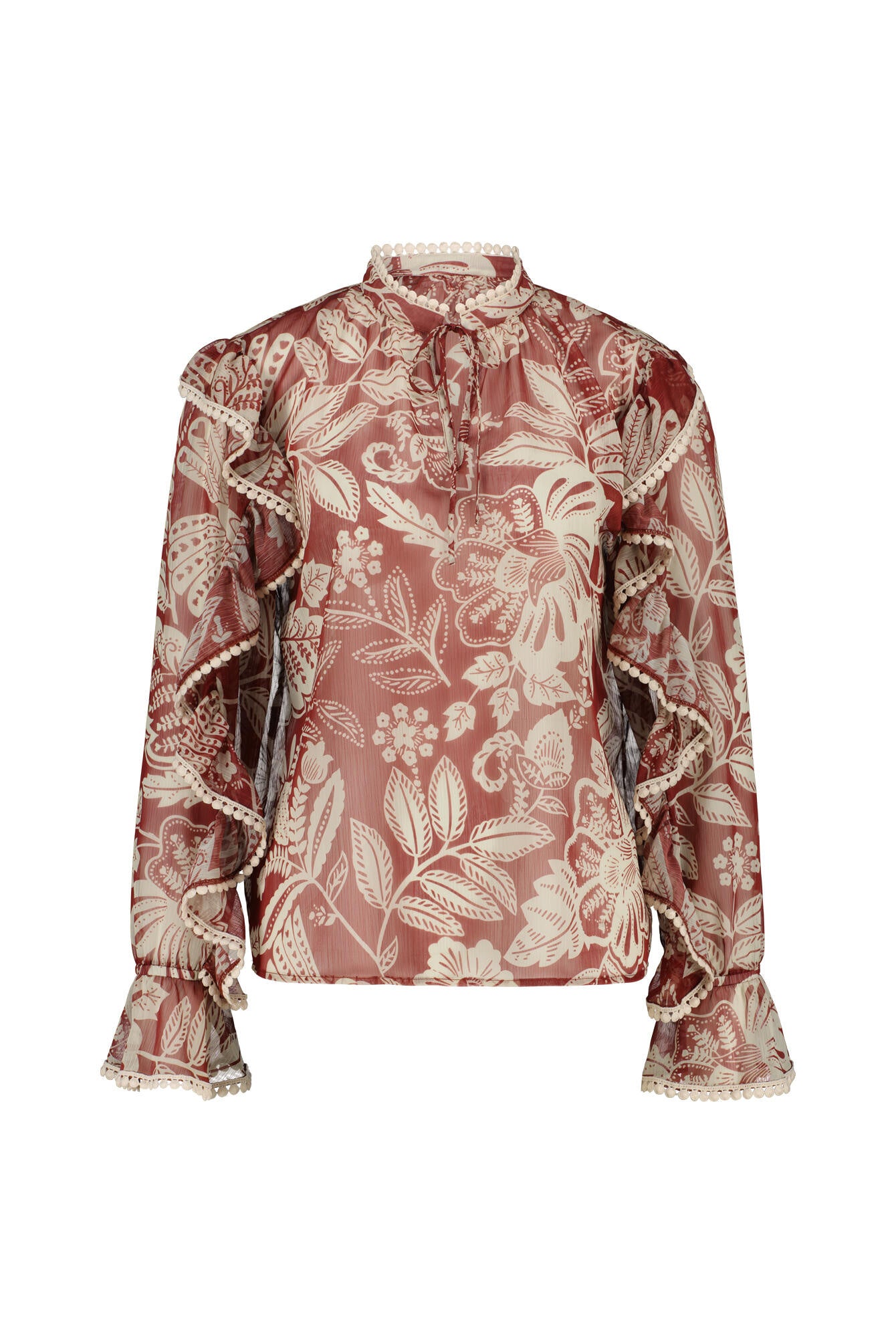 Schlupfbluse mit Stehkragen - 0371-red white - Rot