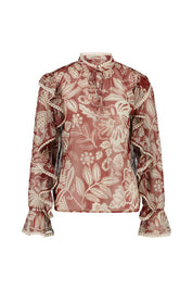 Schlupfbluse mit Stehkragen - 0371-red white - Rot