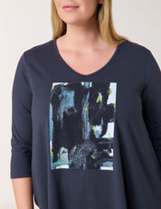 Langarmshirt mit Strass-Print - 08452 DARK LAKE BLUE GEMUSTERT - Blau