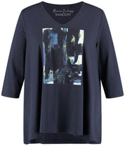 Langarmshirt mit Strass-Print - 08452 DARK LAKE BLUE GEMUSTERT - Blau