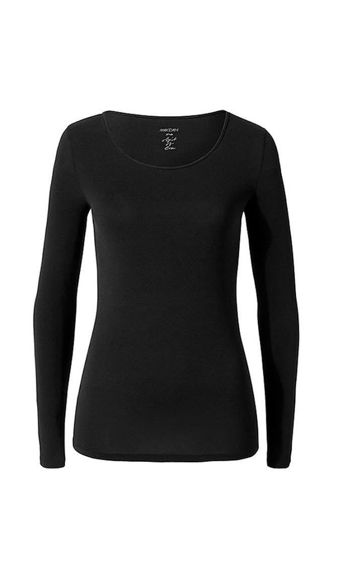 Langarmshirt aus dezent transparentem Material - 900 - Schwarz