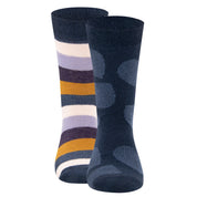 Lange Socken mit Streifen und Herzmuster - 1 - Blau | Violett