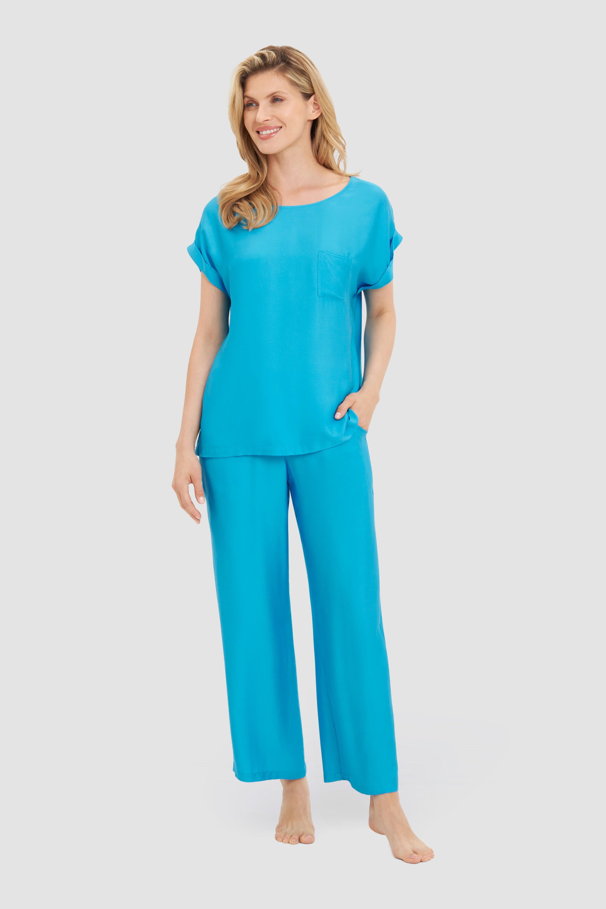 Stoffhose Wide Leg - 10084 - Blau
