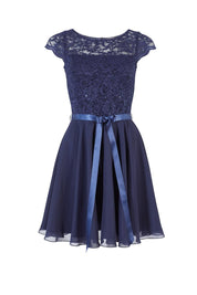 Cocktailkleid aus Spitze und Chiffon - 3030 - Blau