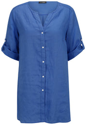 Leinenbluse mit V-Ausschnitt - 53-Kobalt - Blau