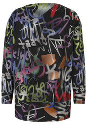 Geripptes Sweatshirt mit Print - 98-Multiolor - Mehrfarbig