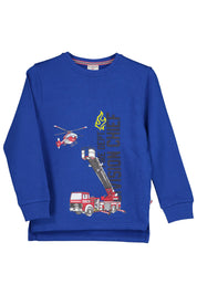 Sweatshirt mit Feuerwehprint - 447-brightblue - Blau | Weiß | Rot