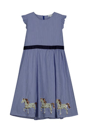 Gestreiftes Freizeitkleid mit Pailletten-Applikation - 4750-true navy - Blau