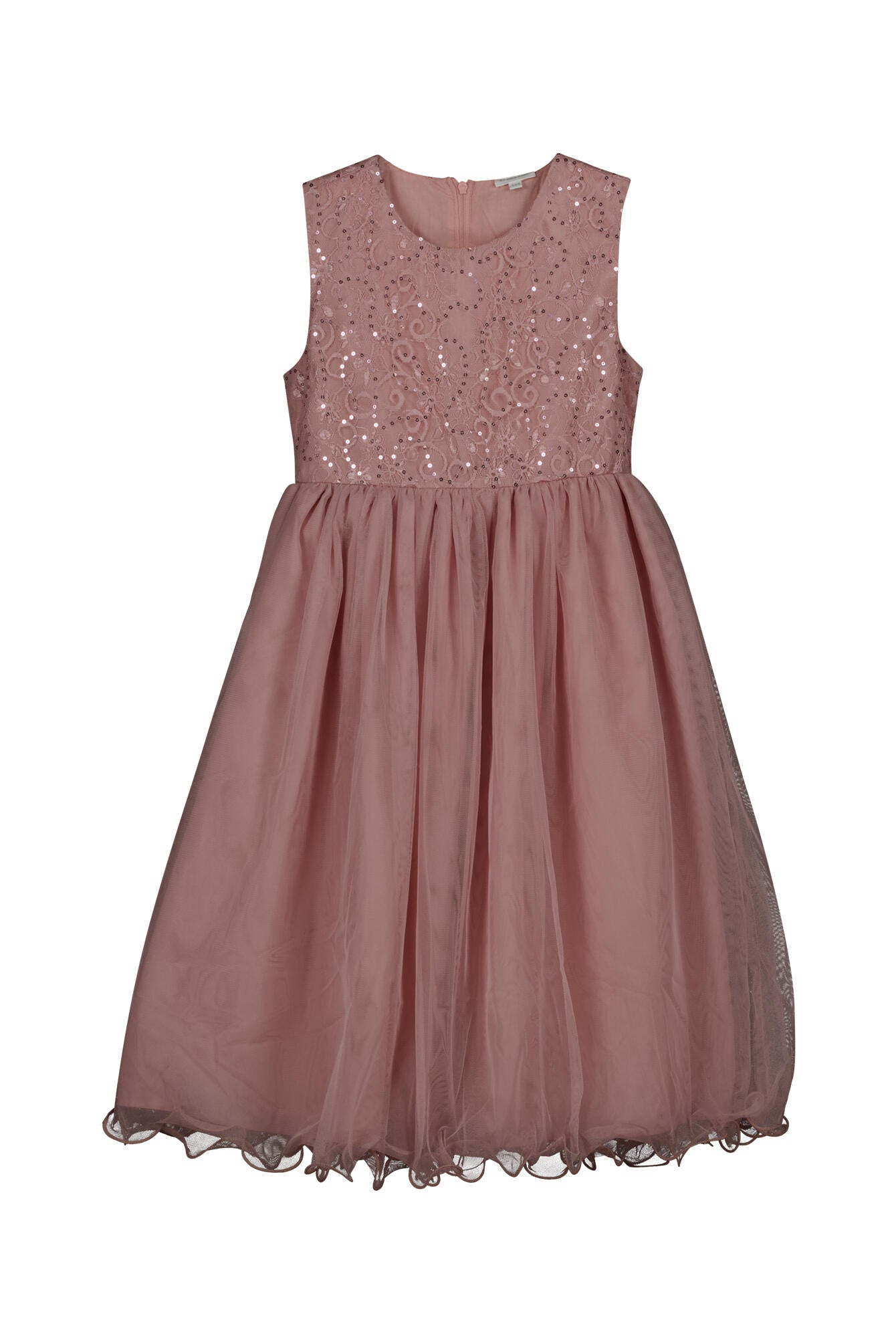 Ausgestelltes Freizeitkleid mit Tüll und Pailletten - 8248-mauve - Rosa