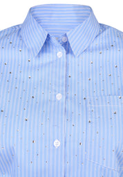 Bluse gestreift mit Strasssteinen - 5346-Rauchblau - Blau