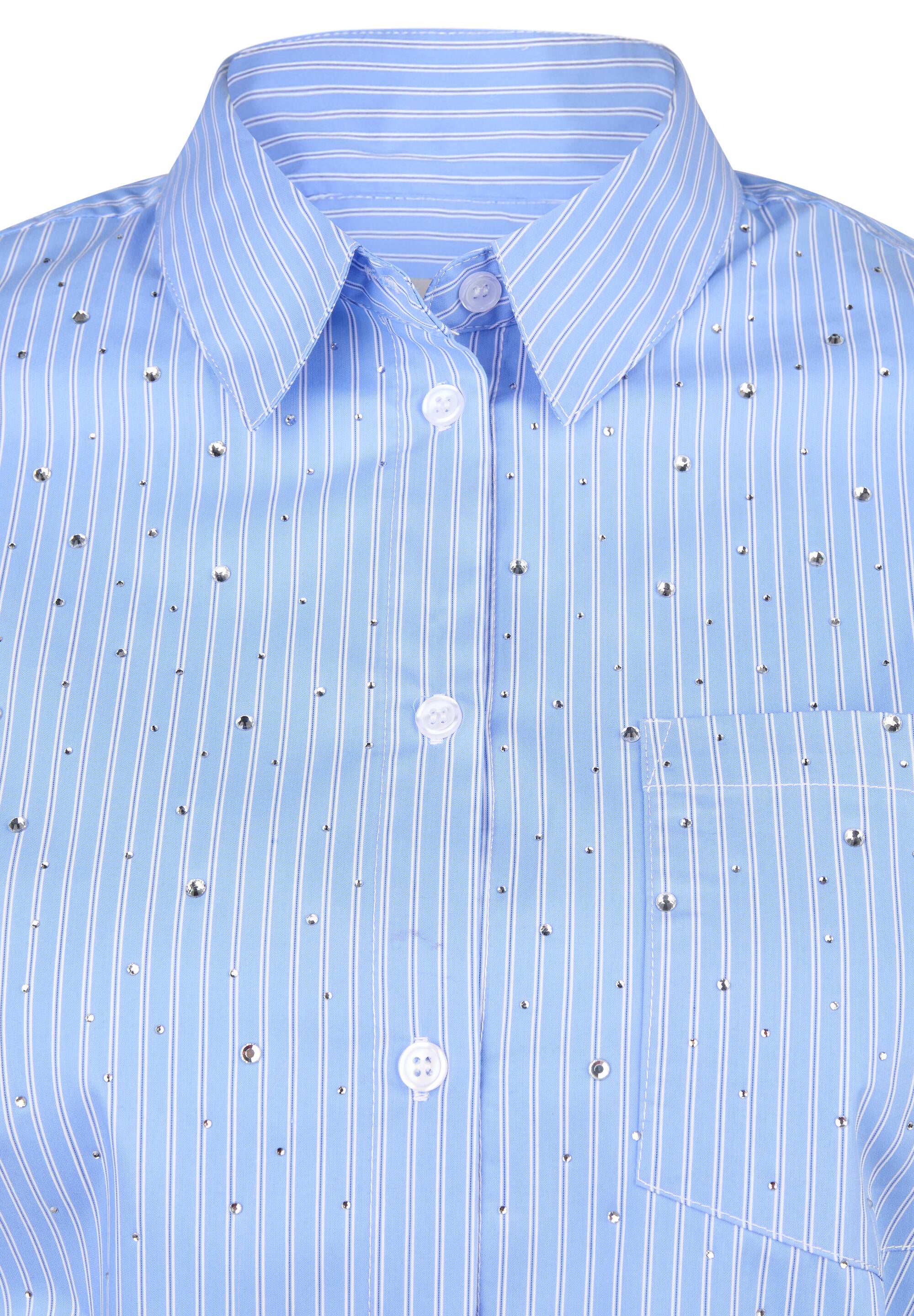 Bluse gestreift mit Strasssteinen - 5346-Rauchblau - Blau