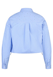 Bluse gestreift mit Strasssteinen - 5346-Rauchblau - Blau